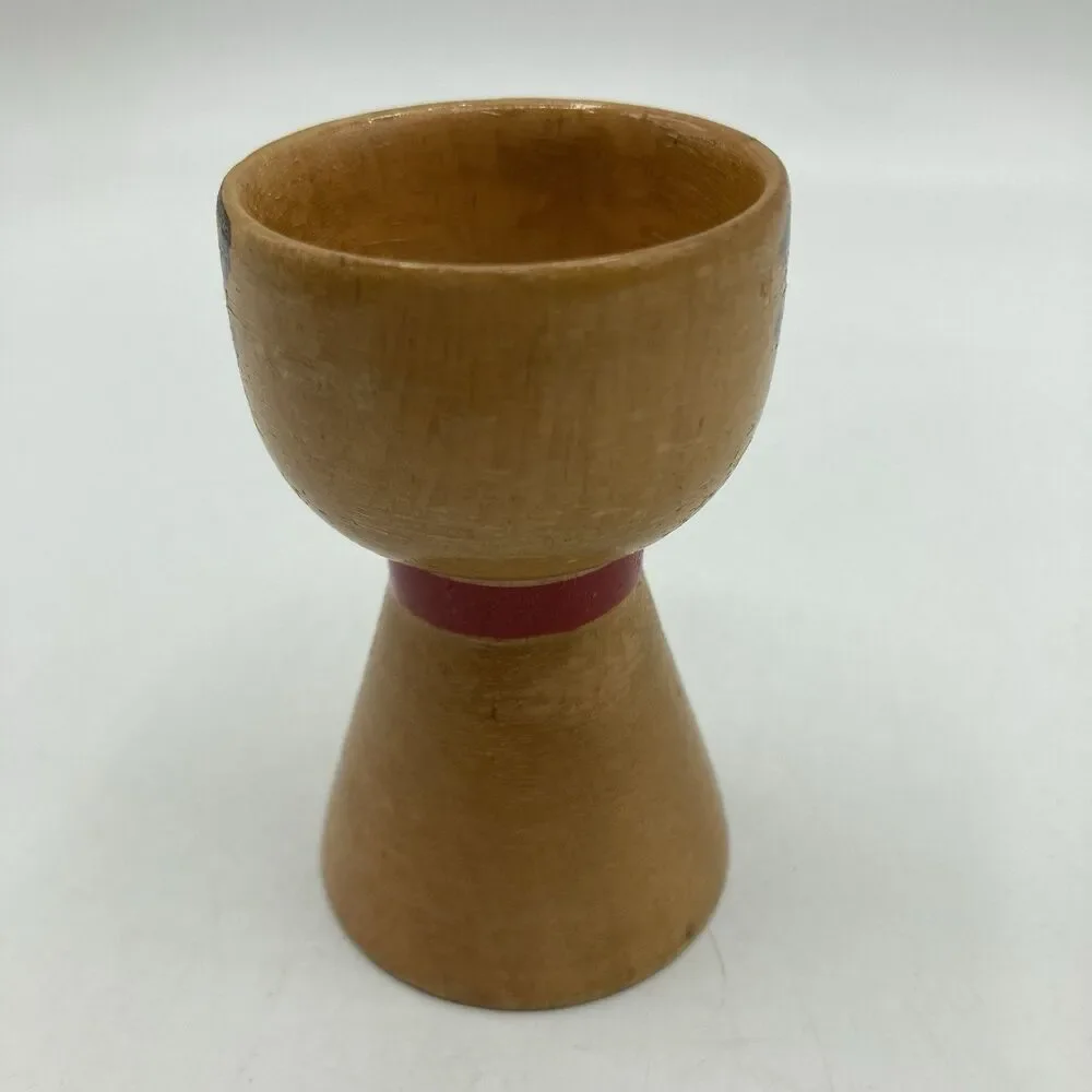 2 Vintage Wooden Japan Hand Painted Egg Cups His & Hers Mr & Mrs Folk Art Style